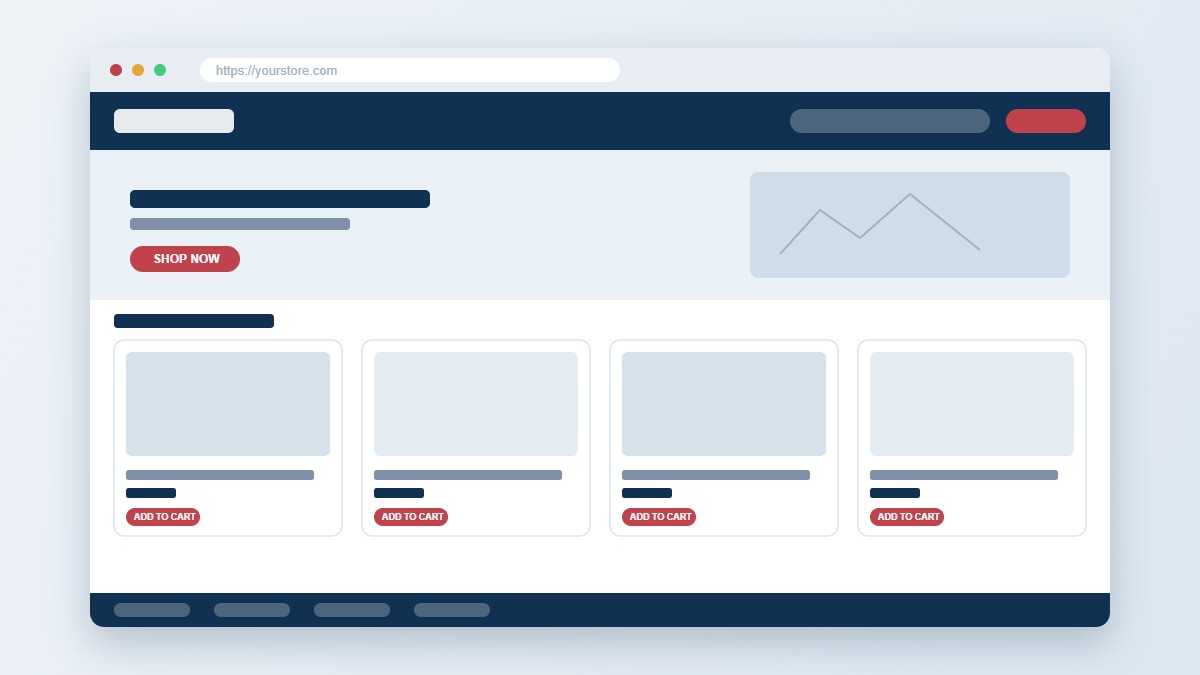 Illustration of a generic online storefront with product grid and cart buttons