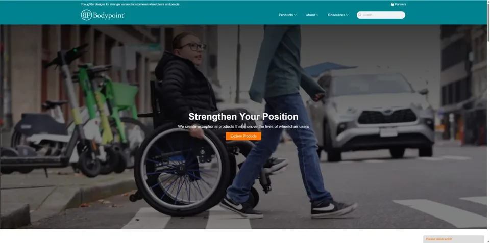 Bodypoint homepage — wheelchair positioning products manufacturer