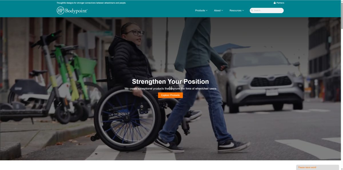 Bodypoint homepage — wheelchair positioning products manufacturer