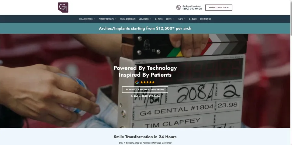 G4 Dental Implants homepage — locations, reviews, and consultation CTA
